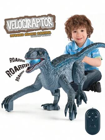 1pc Remote Control Dinosaur Toy, Realistic Dinosaur Toy For 3-5 Years, 5-7 Years, 8-12 Years, 10-12 Years Old Children, 2.4GHz RC Velociraptor Dinosaur Robot Toy With Walking Function, Realistic Sound, Demo Mode, Suitable For Jurassic Christmas Gifts, For Boys, For Children 3+ Years Old