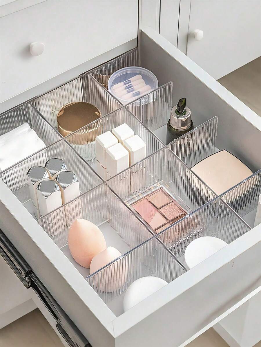 4pcs Simple Design Drawer Organizer Dividers, Plastic Transparent Makeup Storage Box, Dresser Organizer Partition Shelves, Adjustable Underwear & Socks Storage Box, Suitable For Home And Office - Clear - View 1