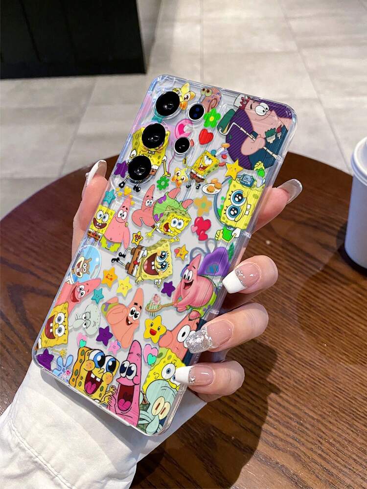 SpongeBob SquarePants 1pc Cartoon Fun Sponge Pie Large Star Pattern Precise Cutouts Shockproof Phone Case Protective Cover Compatible With Samsung/Apple 16/15/14/13/12/11Pro Max/12Pro/14Plus And Other Models - Multicolor - View 5
