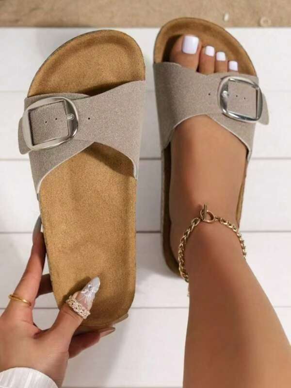 Sandale din lemn moale cu cataramă la modă, papuci de plajă cu toc plat, unisex de vară casual în aer liber