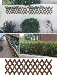 1 Piece Carbonized Wood Retractable Fence - Multi-Purpose Trellis For Climbing Plants, Decorative Outdoor Wall Panel, Solid Wood Grid For Flower And Lawn Fencing, Home And Garden Decor - Multicolor - View 2
