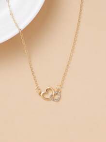 1 件时尚简约双心镂空项链，适合日常佩戴，也可作为约会礼物 - 金黃色 - 查看 8