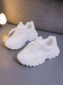 1 Pair 2025 Spring/Summer New Breathable Mesh Running Sneakers, Student Children Shoes, Summer Sports Shoes For Boys & Girls - White - View 7