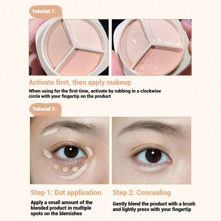 NOVO 3-In-1 Concealer Palette, Covers Dark Circles, Spots, Acne Marks, Waterproof & Sweat-Resistant, Non-Cakey - 01#Nổi - Xem 10