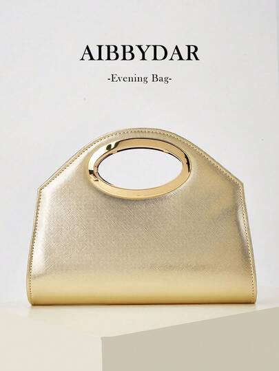 AIBBYDAR Women's Evening Bag, Solid Color Gold, Synthetic Leather, Cross-Grain Texture, Metal Handle, Women's Handbag, Suitable For Evening Dress, Small Square Bag, Wallet, Cosmetic Bag, Shiny, Glossy, Luxurious, Charming, Elegant, Exquisite, Detachable Shoulder Strap, Suitable For Ball, Party, Wedding, Holiday Gathering, Banquet