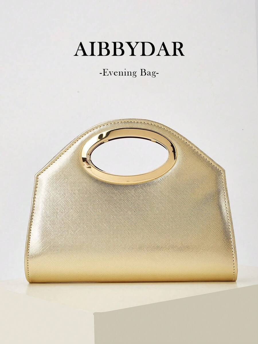 AIBBYDAR 女士晚宴包，纯金色，合成革，十字纹，金属手柄，女士手提包，适合搭配晚礼服，小巧方包，钱包，化妆包，闪亮，光泽，奢华，迷人，优雅，精致，可拆卸肩带，适合舞会、派对、婚礼、节日聚会、宴会等场合。 - 金色 - 查看 1