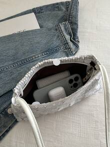 新款时尚亮片手提包，适合聚会、郊游、度假、购物和日常使用，可存放硬币、手机，也适合作为办公室女士、大学生和职业女性的工作包，优雅的女士包 - 白色 - 查看 6