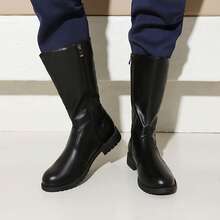 2025 Men's High-Top Leather Riding Boots & COSPLAY & Side Zipper Simple Men's Boots Round Toe Rubber Thick Sole Tall Boots & Black & Chocolate Brown - Black - View 8