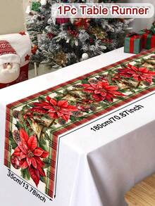 1pc Merry Christmas Table Runner, 35*180cm Polyester Table Runner With Retro Style Christmas Gnome Santa Claus Red Flower Christmas Ball Design, Suitable For Christmas Party Table Decoration, Happy New Year 2026, Christmas Decoration Supplies, Best Christmas Gift