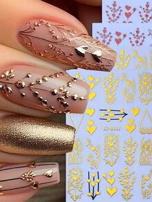 2pcs 3D Bronzing Heart Stickers For Nails Metallic Golden Heart Designs Glitter Self Adhesive Nail Art Decals For Valentine's Day Decoration Manicure Supplie - Vàng - Xem 2