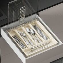 1 件厨房用具收纳盒，餐具收纳盒，带隔层和盖子，塑料防尘架，不含餐具 - 彩色 - 查看 2