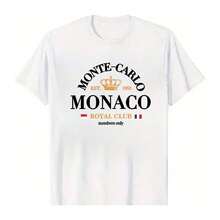 100% Cotton Unisex Round Neck Short - Sleeve T - Shirt Featuring Monte - Carlo Monaco Royal Club Graphic, Basic Tee For Men, Round Neck Short - Sleeve T - Shirts, Basic Tees, And Graphic Crop Tops Are Summer Men's Tops. - 白色 - 查看 6