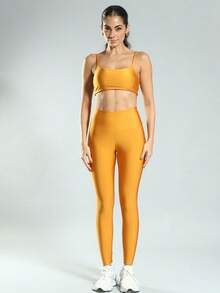 FITNATION Fitness Leggings In Trilobal Fabric With Shine And High Elasticity And Support - Mustard Yellow - View 5