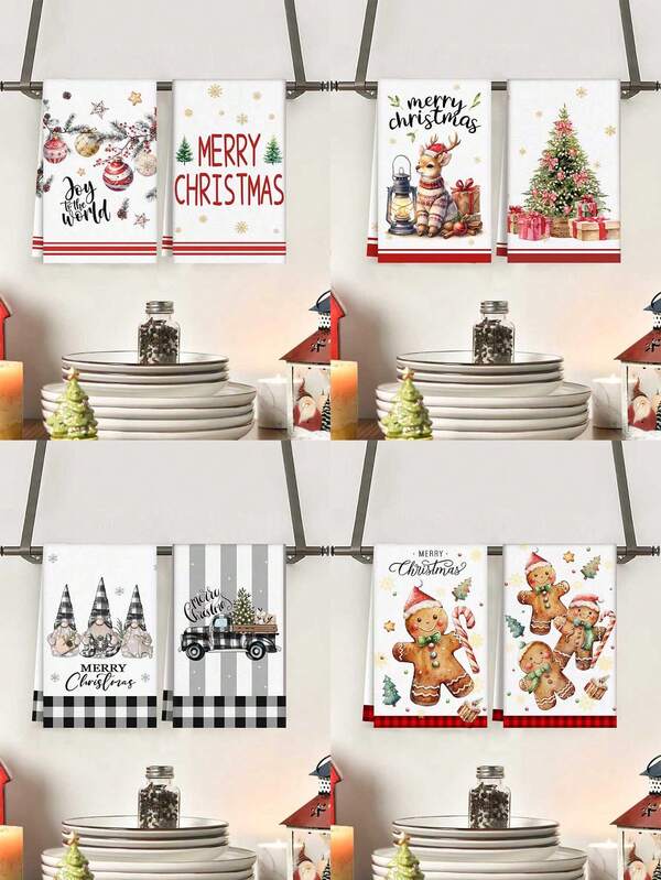 2pcs Christmas Decorative Towels, Christmas Ball Christmas Gnome Elk Christmas Tree Gingerbread Man Design Elements, Reusable Hand Towels, Suitable For Christmas Kitchen Living Room Decorative Towels, Best Christmas Gifts, Christmas Cleaning Supplies, Home Decoration