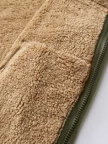 1 件男士休闲立领羊毛夹克，双面羊毛，厚实温暖，拉链口袋，防风袖口，纯色外套适合街头穿着，冬季 - 軍綠色 - 查看 6