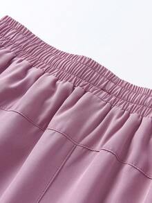 1pc Women's Shorts Solid Color Lining 2 In 1 Sports Pants, Elastic Two Pieces, Suitable For Running, Sports, Yoga, Fitness In Summer - Purple - View 6