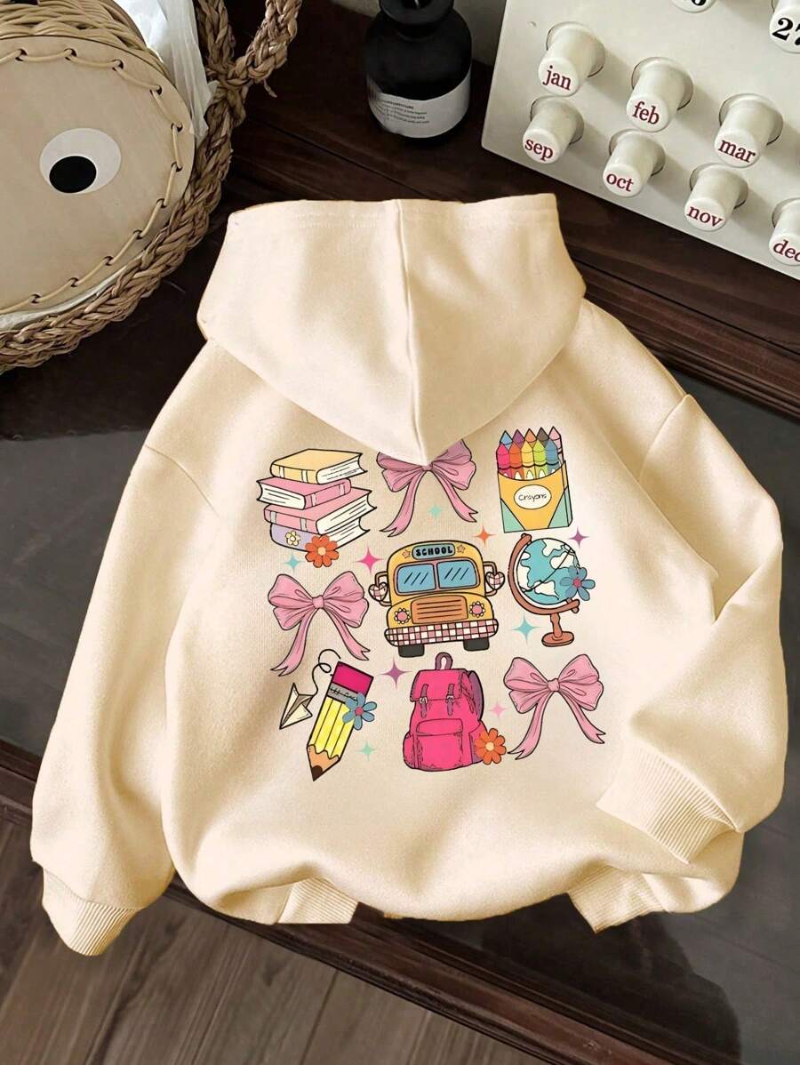 Kleine Mädchen Cartoon Muster Warmer Kapuzenpullover