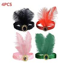 1/4件套 1920年代盖茨比风格黑色仿羽毛发箍，饰有金色点缀 - 优雅的涤纶发饰，适用于化装舞会、咆哮的二十年代主题活动和复古时尚、万圣节、派对服装 - 彩色 - 查看 25