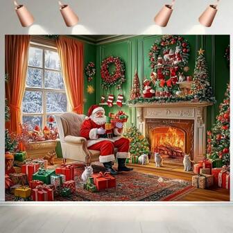 2D Flat, 1 Festive Christmas Party Banner -2D Polyester Background With Snow Scenery, Red Christmas Hat And Holiday Decorations, Suitable For Homes, Rooms Or Walls, Perfect For Holiday Celebrations And Photo Props, Christmas Decorations