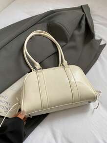 女士复古保龄球包，PU皮革材质，简约纯色手提包，多功能单肩斜挎包，适合工作、通勤、约会、派对等场合，时尚女士波士顿包