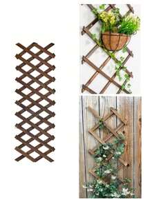 1 Piece Carbonized Wood Retractable Fence - Multi-Purpose Trellis For Climbing Plants, Decorative Outdoor Wall Panel, Solid Wood Grid For Flower And Lawn Fencing, Home And Garden Decor - Multicolor - View 4