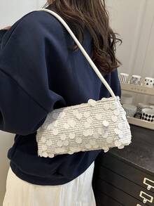 新款时尚亮片手提包，适合聚会、郊游、度假、购物和日常使用，可存放硬币、手机，也适合作为办公室女士、大学生和职业女性的工作包，优雅的女士包 - 白色 - 查看 4