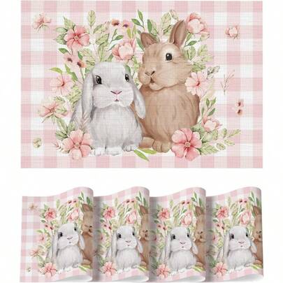 HeatResistant Tabletop Mats For Hot Dishes Buffalo Plaid Rabbit Bunny Flower Happy Easter Placemats Set Of 4 12x18 Inch Spring Table Mats For Party Kitchen Dining Decoration Leather Tabletop Mats For Office Desks
