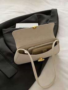 女士复古仿皮翻盖装饰腋下单肩包，适合约会、外出、聚会等场合 - 白色 - 查看 6