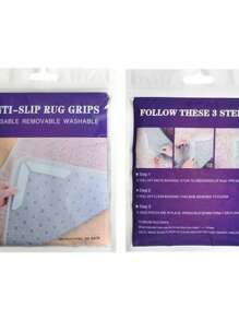 Cavise 12 Pcs Rug Tape, Non Slip Rug Pads Grippers For Hardwood Floors And Tiles, Reusable Carpet Tape For Area Rugs, Double-Sided Adhesive Rug Stickers Keep Corners Flat (Black)