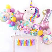 6 قطع بالونات فويل بأرقام من 0 إلى 9 بطول 32 بوصة بتدرج لوني، طقم 6 قطع بتصميم وحيد القرن لديكورات حفلة عيد الميلاد بموضوع وحيد القرن