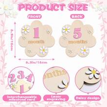 1 Set Baby 1-12 Months Wooden Flower Milestone Photography Props, Growth Record, Double-Sided Milestone Pendant, Monthly Milestone Cards, Newborn Monthly Milestone Cards - Pink Numbers - View 2