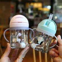 1pc Kids Water Bottle, Student Drinking Cup, Cute Water Bottle With Straw, Scaled Water Bottle, Kindergarten Suction Ball Water Bottle, Anti-Choke Straw Cup, 250ml/350ml Capacity