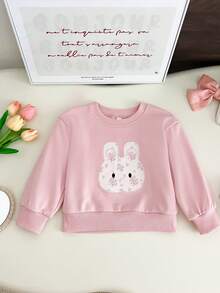 Humor Bear 2pcs/Set Baju Sweatshirt Lengan Panjang dan Celana Olahraga Kasual Anak Perempuan Motif Kelinci Kartun Bordir, Musim Gugur - Berwarna merah muda - View 4