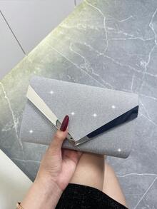 European And American Fashionable Simple Dinner Clutch Bag, Made Of High-Quality PU, Elegantly Designed For Noble Women, Single Chain Shoulder Bag And Crossbody Bag, Essential Wedding Items,Perfectly Matching With Graduation Dress, Prom Dresses, Perfectly Matching With Bridal Party, Best Choice Elegant Bag For Bridal Shower - Silver - View 2