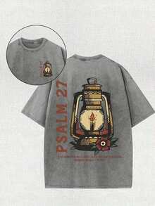 230G Double-Sided Washable T-Shirt With Flame, Christian, Religious Faith Printing, High-Quality Wax Printed Cotton Retro Fashion Brand T-Shirt, Suitable For Summer T-Shirt With A Certain Thickness, Holiday Gift - Unisex Plus Size Top - 深灰色 - 查看 1