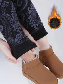 Autumn Winter Thickened Women's Casual Black Thermal Lined Leggings, Soft, Warm Comfortable Stretch Legging, Fitness Sports Training Casual Pants, Home Practice Squats, Hip-Lifting Yoga Pant Outdoor Play, Vacation, Walking, ShoPping, Fashion ONine-Point Pants - Black - View 4