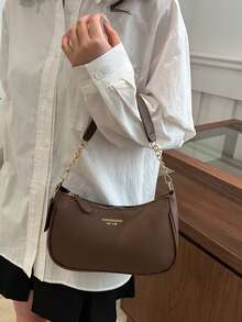 1pc Solid Color PU Leather Fashion Underarm Bag. It Is A Simple And Stylish Large Capacity Shoulder Bag - Coffee - View 4
