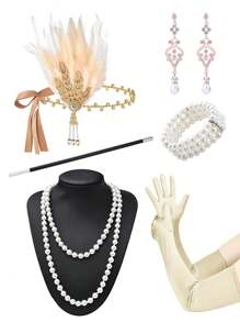 D EXCEED 1/4/6 件女士 1920 年代 Flapper Gatsby 配饰套装万圣节派对 Great Gatsby 女士复古时尚人造羽毛头带发饰新娘头饰表演舞台道具配饰