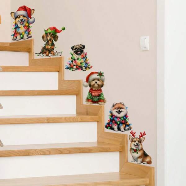 ملصق حائط بتصميم حيوانات عيد الميلاد الاحتفالي - ملصق لاصق قابل للإزالة من البولي فينيل كلوريد مزين بقبعة سانتا كلوز وسترة محبوكة وإكسسوارات عيد الميلاد للغرفة المعيشية والمطبخ والنوافذ، ديكورات عيد الميلاد في عالم الشتاء الساحر