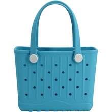 Rubber Tote Bag Small Beach Bag Waterproof Travel Bags Washable Tote Portable Open Handbag For Sports Beach Boat Outdoor - 湖藍色 - 查看 1