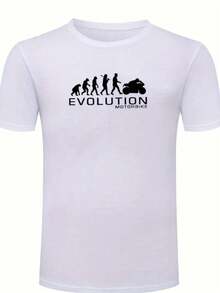 Men's Round Neck T-Shirt With POASOD Evolution Motorbike Print, Men's Fashion With Evolution Print, Casual Short Sleeve T-Shirt, Promotion Men's Blouse, Comfort For All Seasons - 白色 - 查看 2