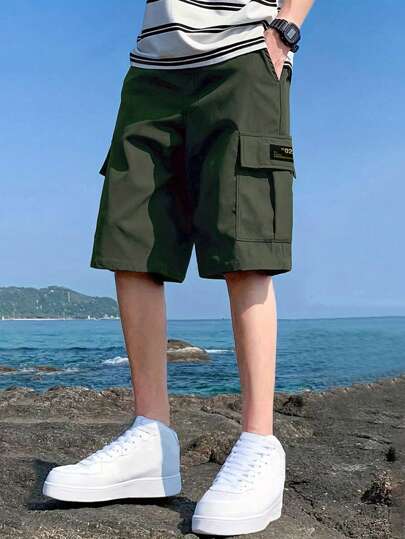 1pc Teen Boy Casual Sports Outdoor Pocket Fashion Minimalist Utility Shorts, Spring/Autumn