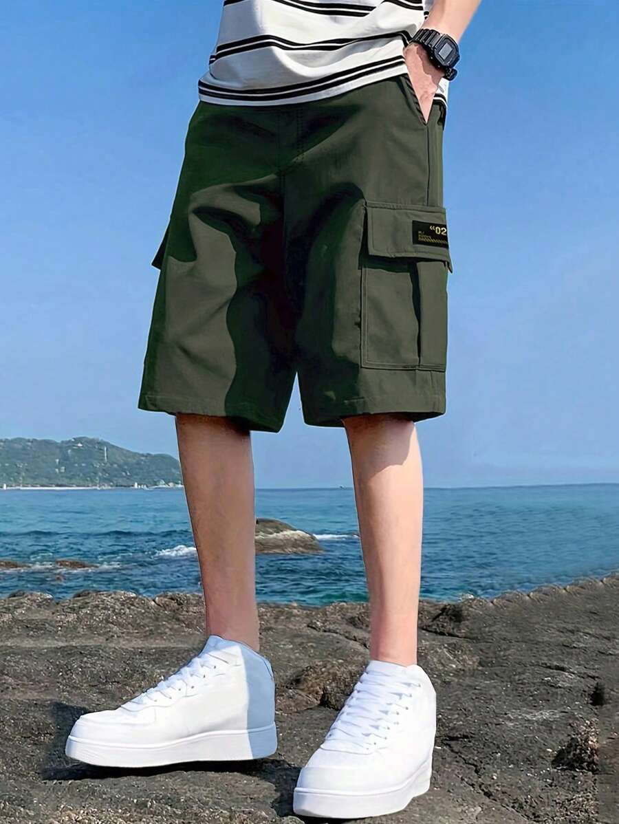 1pc Teen Boy Casual Sports Outdoor Pocket Fashion Minimalist Utility Shorts, Spring/Autumn