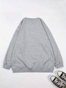 Printed Sweatshirt, Spring And Autumn Round-Neck Casual Sweatshirt, Women's Sweatshirt - Autumn & Winter Couple Style, Unisex Comfortable Long-Sleeve Sweatshirt - Grey - View 2