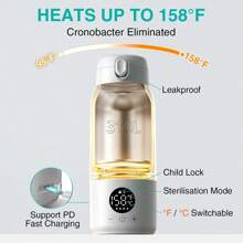 便携式婴儿奶瓶加热器 - 无线旅行配方奶粉分配器，保持牛奶温暖，500ml 不锈钢保温瓶，适合外出父母，快速加热牛奶和水，USB 充电（24 小时保温）