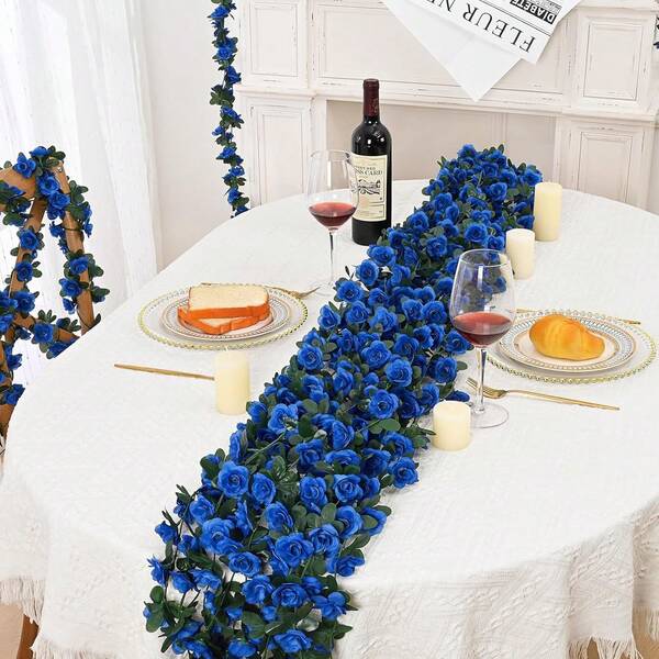 1 件/3 件丝绸玫瑰藤蔓人造花假绿叶植物情人节新娘花束适合春秋季装饰婚礼花瓶适用于家庭、餐厅、卧室、厨房、房间装饰、节日生日派对配件、户外花园装饰