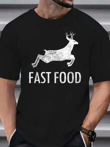 Men's Deer Print Round Neck T-Shirt, Men's Fashion Deer Print, Casual Short Sleeve T-Shirt, Promotion Men's Tops, Comfort For All Seasons