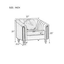 Luxurious Velvet Modern Chesterfield Settee Sofa Upholstered Rolled Arm With Rivets/2 Button Tufted Pillow, Contemporary Microfiber Fabric Couch Set For Living Room.White-Chair(1pc) - White-chair(1pc) - View 7