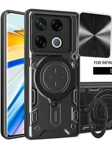 Infinix GT 20 Pro 5G 手机壳，带滑动摄像头盖和旋转环支架 - 黑色 - 查看 1