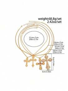 4pcs Fashionable & Unique Cross Pendant Necklace, Layered Pearl Long Chain Choker Necklace, Suitable For Father's Day & Mother's Day - 4-piece Set Style 2 - View 7